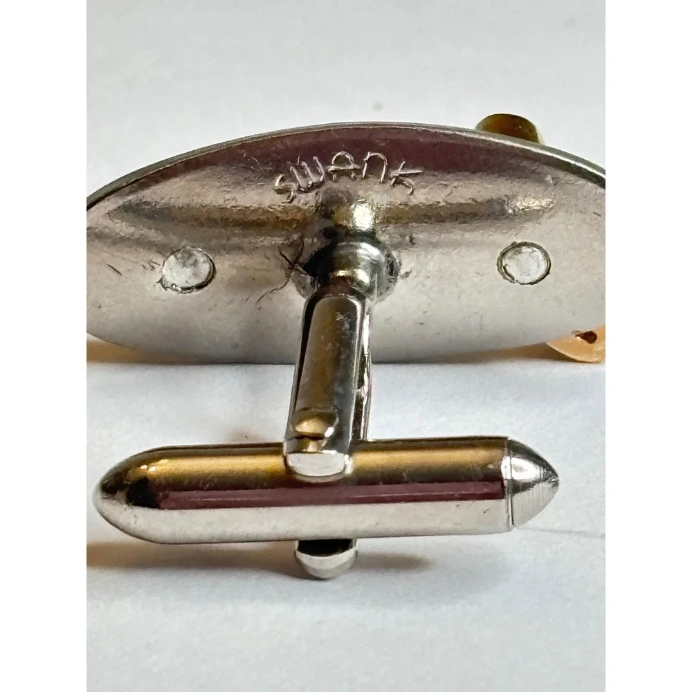 Vintage Swank Mens Cufflinks Two Tone Silver Gold Name John Script Personalized